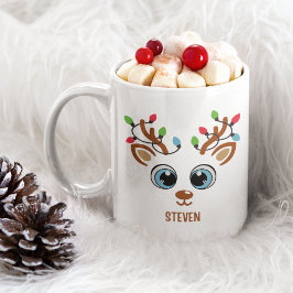 Cute Christmas reindeer face With Ligths Kaffemugg