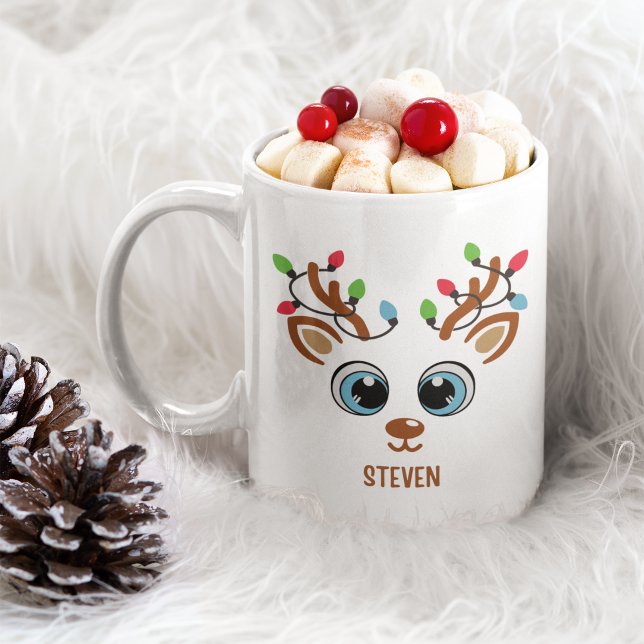 Cute Christmas reindeer face With Ligths Kaffemugg (Skapare uppladdad)