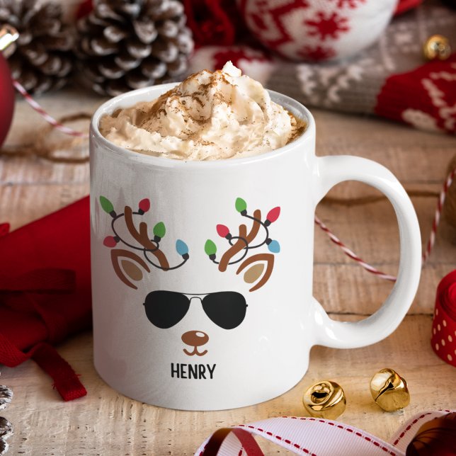 Cute Christmas reindeer face With Ligths Kaffemugg (Skapare uppladdad)