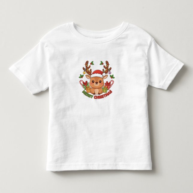 Cute Christmas Reindeer Illustration T Shirt (Framsida)