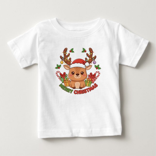 Cute Christmas Reindeer Illustration T Shirt (Framsida)