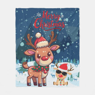 Cute Christmas Reindeer Kids Blanket Fleecefilt