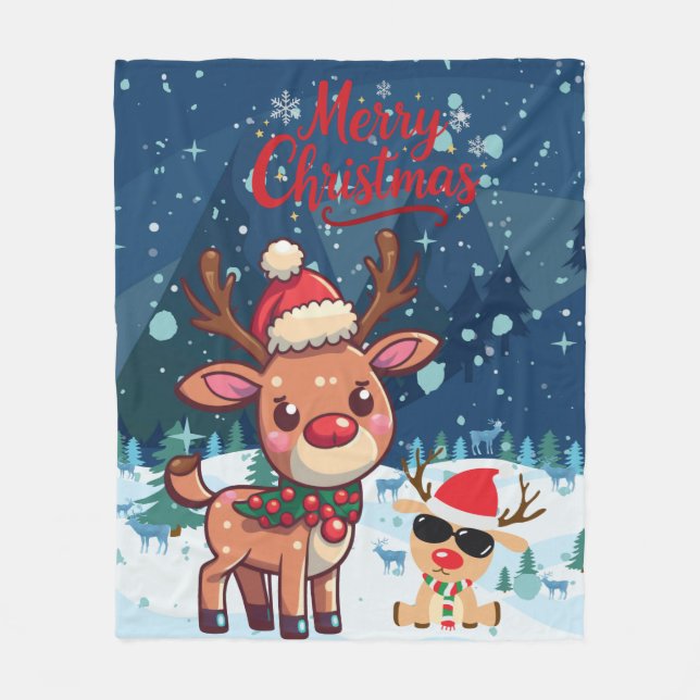 Cute Christmas Reindeer Kids Blanket Fleecefilt (Framsidan)