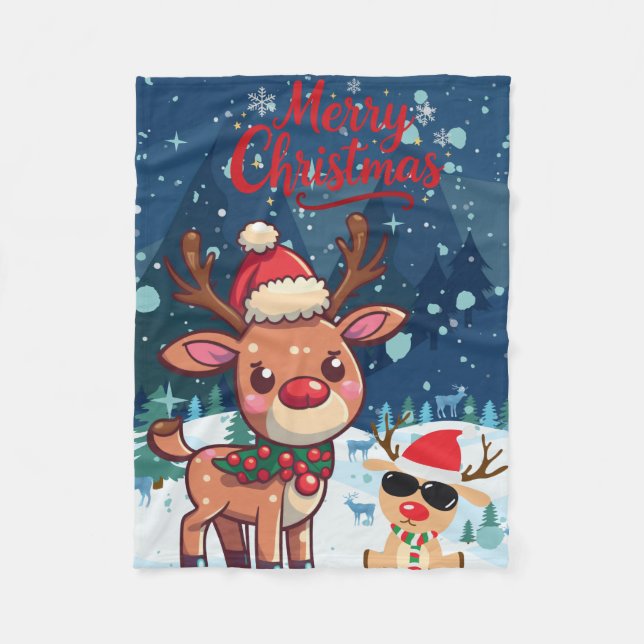 Cute Christmas Reindeer Kids Blanket Fleecefilt (Framsidan)