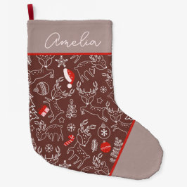 Cute Christmas Reindeer Pattern Personalized  Stor Julstrumpa
