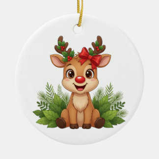 Cute Christmas Reindeer, Reindeer Holiday  Julgransprydnad Keramik