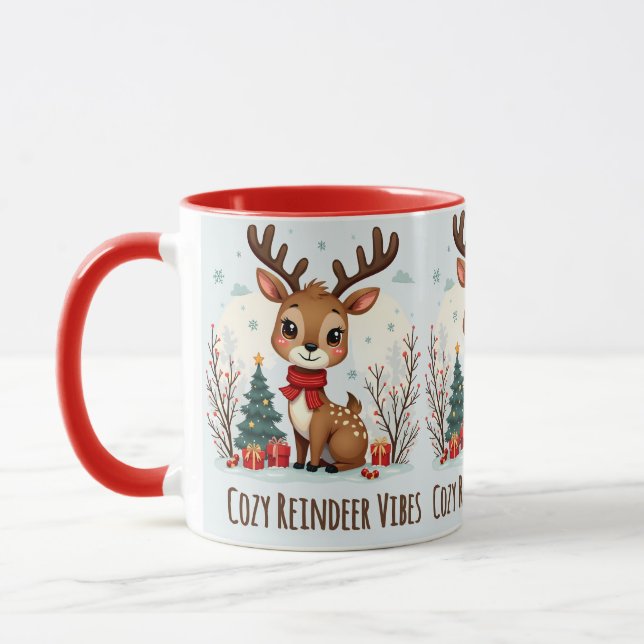 Cute Christmas Reindeer Scene Snowy Forest Mugg (Vänster)
