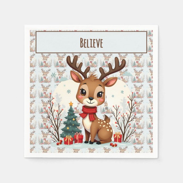 Cute Christmas Reindeer Scene Snowy Forest Pappersservett (Framsidan)