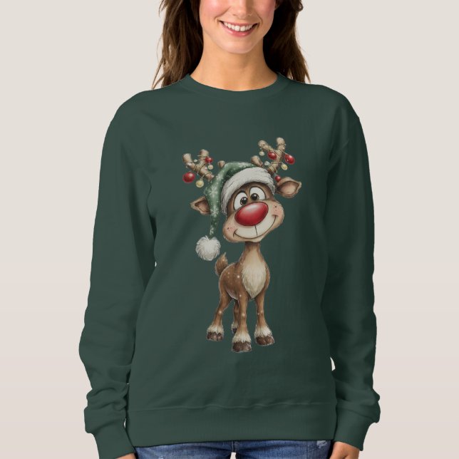 Cute Christmas Reindeer Sweatshirt T Shirt (Framsida)
