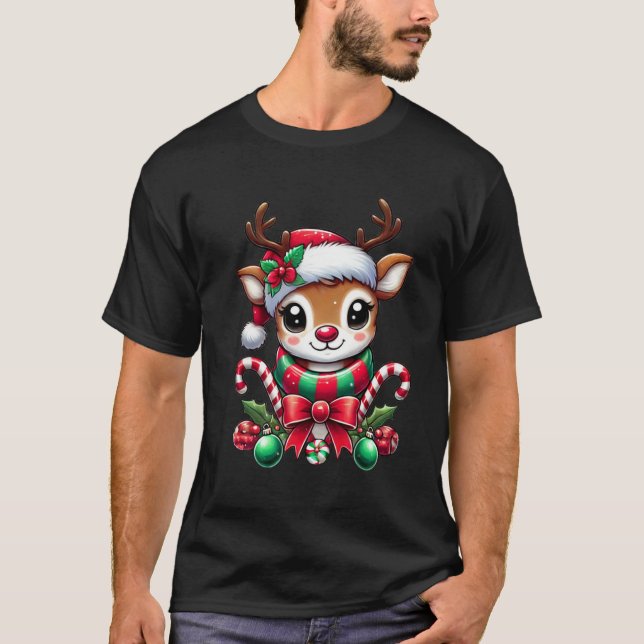 Cute Christmas Reindeer T-Shirt (Framsida)