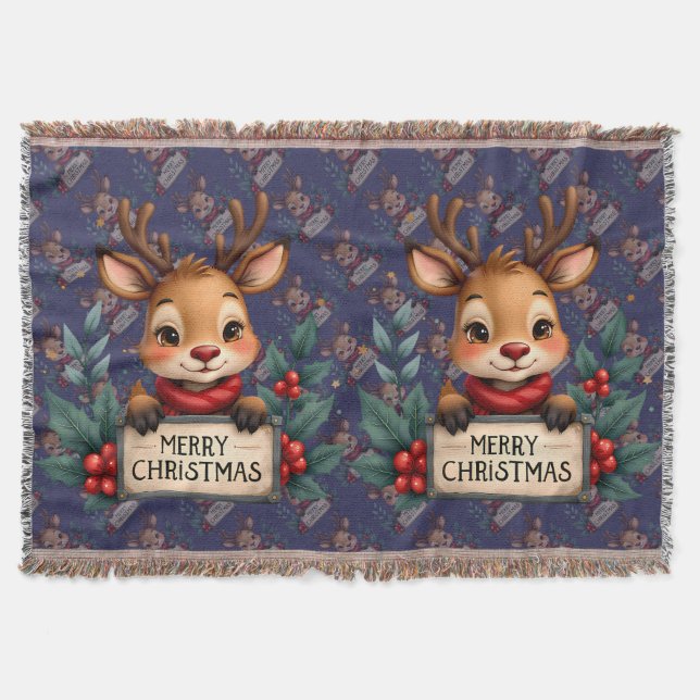 Cute Christmas Reindeer with Holly and Sign Filt (Framsidan)