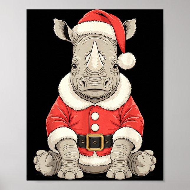 Cute Christmas Rhino Santa Safari Animal  Poster (Framsidan)