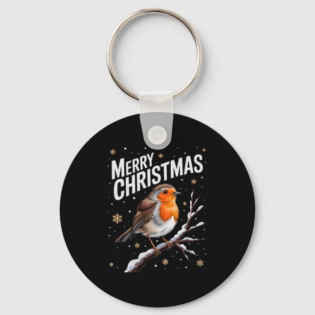 Cute Christmas Robin Merry Xmas Snow Scene Gardene Nyckelring (Framsida)