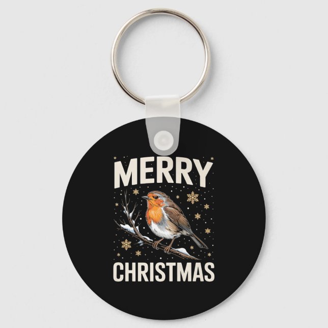 Cute Christmas Robin Merry Xmas Snow Scene Gardene Nyckelring (Framsida)