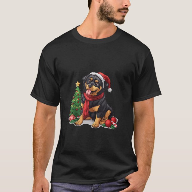Cute Christmas Rottweiler Dog Santa Hat Puppy Mist T Shirt (Framsida)