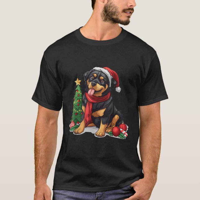 Cute Christmas Rottweiler Dog Santa Hat Puppy Mist T Shirt (Framsida)