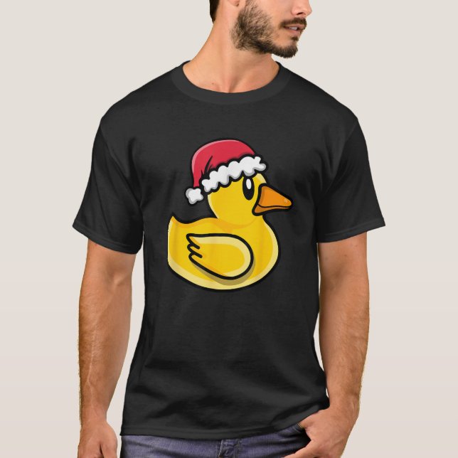 Cute Christmas Rubber Duck in Santa Hat  T Shirt (Framsida)