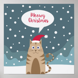 Cute christmas-sällskapsdjur kitten jultomten snö poster