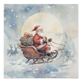 Cute Christmas santa sleigh cozy Holiday Wall Art Perfect Poster