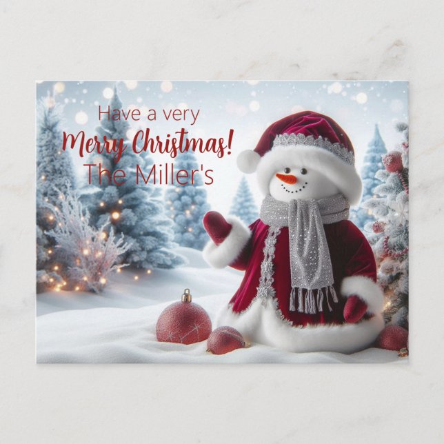 Cute Christmas Santa Snowman Personalized Vykort (Framsida)