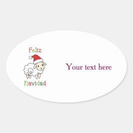 Cute Christmas Sheep – Feliz Navidad Ovalt Klistermärke