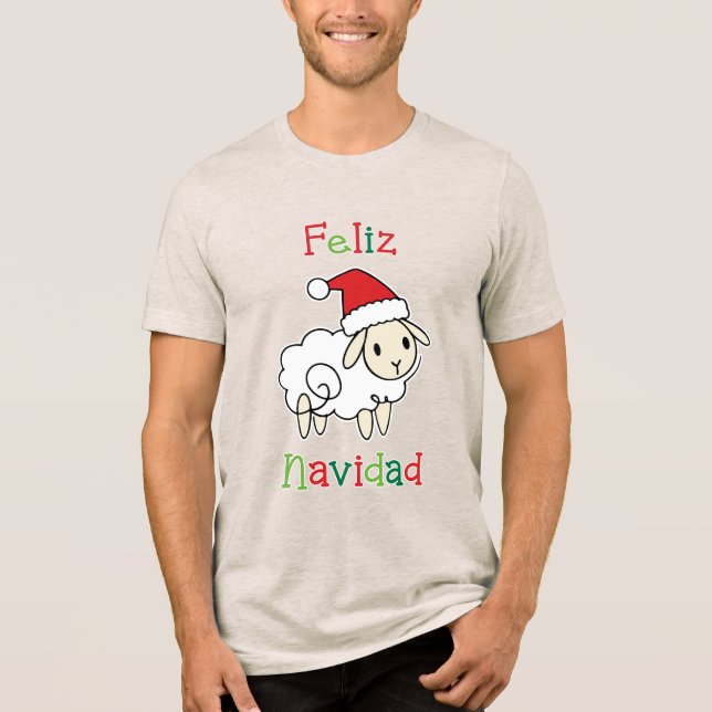 Cute Christmas Sheep – Feliz Navidad T Shirt (Framsida)