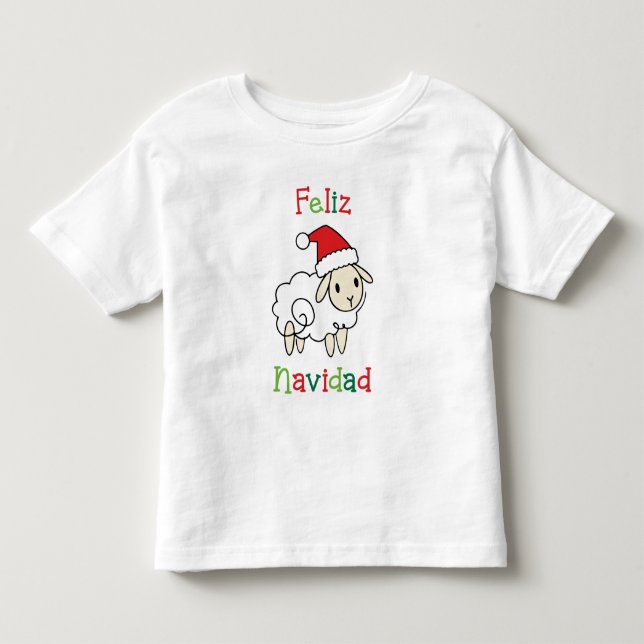 Cute Christmas Sheep – Feliz Navidad T Shirt (Framsida)