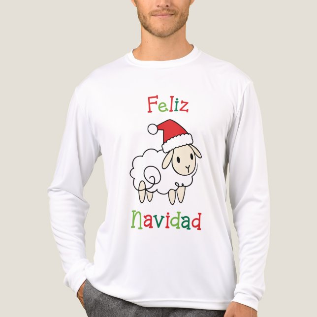 Cute Christmas Sheep – Feliz Navidad T Shirt (Framsida)