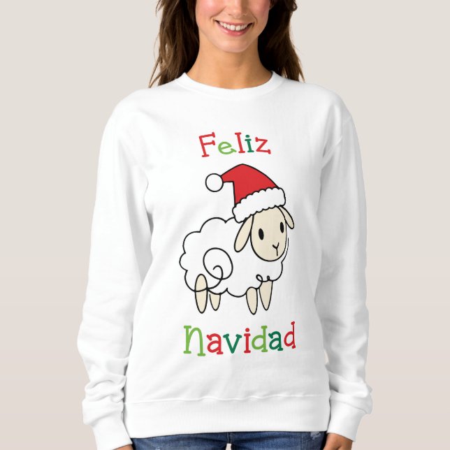 Cute Christmas Sheep – Feliz Navidad T Shirt (Framsida)
