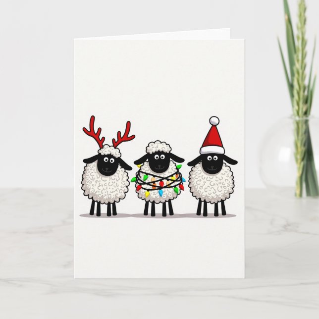 Cute Christmas Sheep Greeting Card Kort (Framsida)