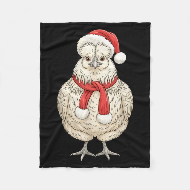 Cute Christmas Silkie Chicken Santa Farm Animal  Fleecefilt (Framsidan)