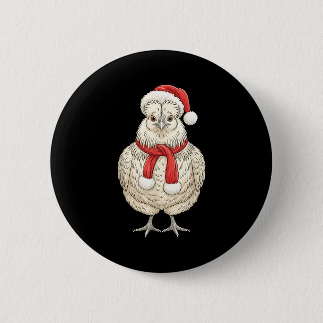 Cute Christmas Silkie Chicken Santa Farm Animal  Knapp (Framsida)