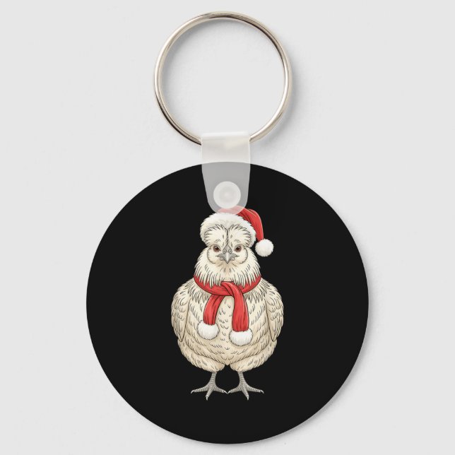 Cute Christmas Silkie Chicken Santa Farm Animal  Nyckelring (Framsida)
