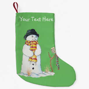 Cute christmas snögubbe i snö-lapptäcket liten julstrumpa