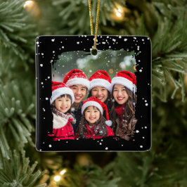Cute Christmas Snow Family Photo Julgransprydnad Keramik