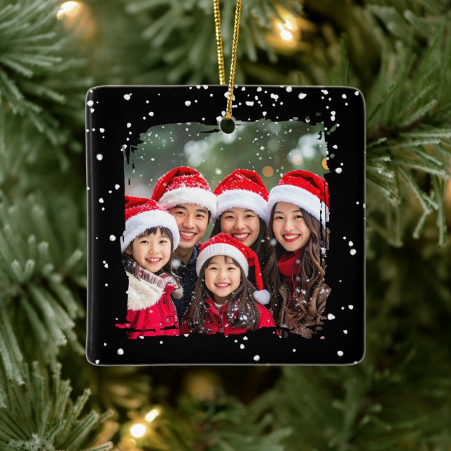 Cute Christmas Snow Family Photo Julgransprydnad Keramik (Träd)