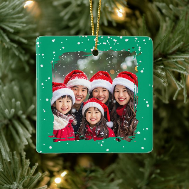 Cute Christmas Snow Family Photo Julgransprydnad Keramik (Träd)