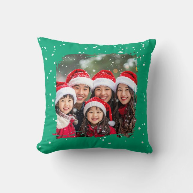Cute Christmas Snow Family Photo Kudde (Framsida)