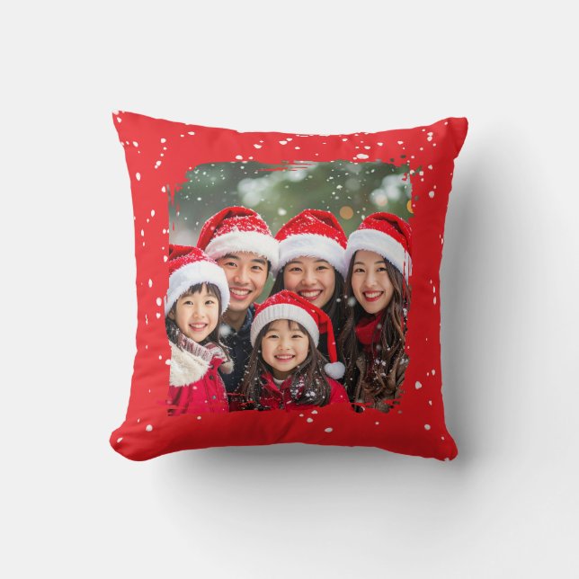 Cute Christmas Snow Family Photo Kudde (Framsida)