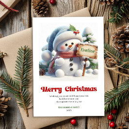 Cute Christmas snowman classic kids holiday card Julkort