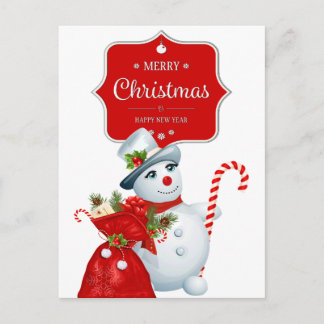 Cute Christmas Snowman Helg Vykort