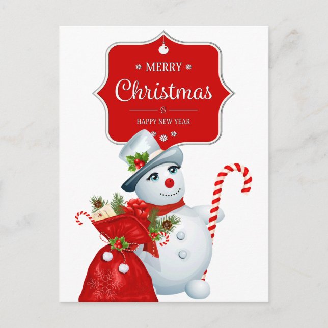 Cute Christmas Snowman Helg Vykort (Framsida)