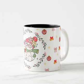 Cute Christmas Snowman Mug with Wreath Två-Tonad Mugg