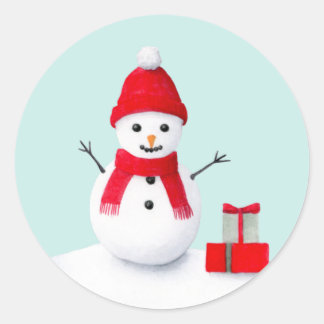 Cute christmas snowman pastel watercolor sticker runt klistermärke
