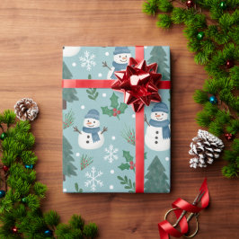 Cute Christmas Snowmen Pattern Wrapping Paper Roll Presentpapper