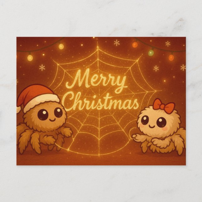 Cute Christmas Spider Couple Helg Vykort (Framsida)