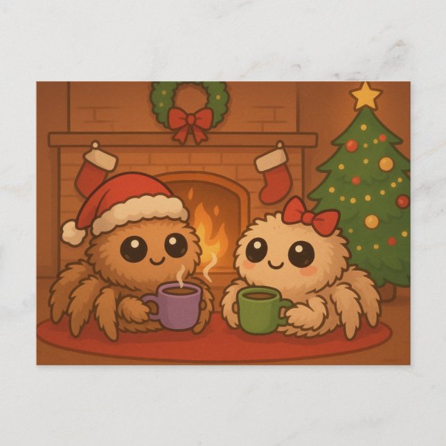 Cute Christmas Spider Helg Vykort (Framsida)