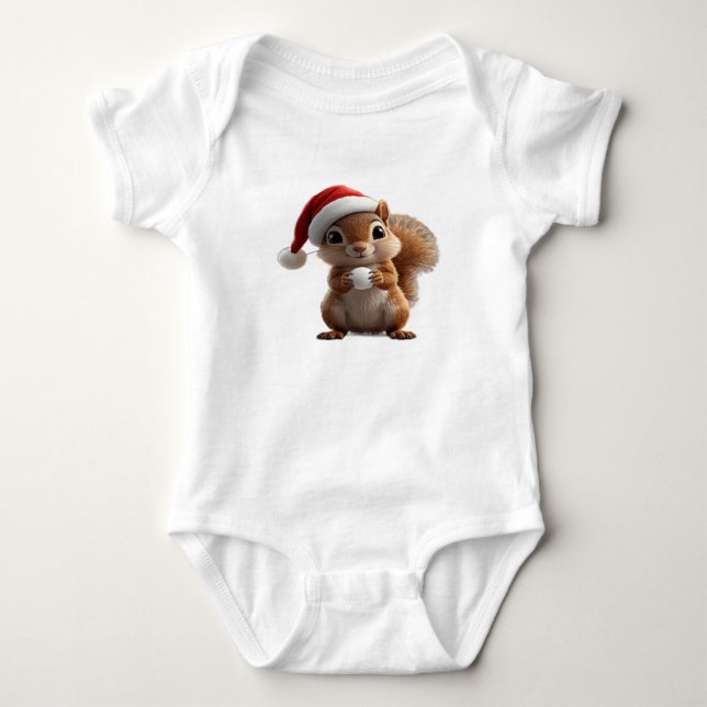 Cute Christmas Squirrel Baby Bodysuit T Shirt (Framsida)