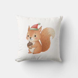 Cute Christmas Squirrel with Acorn Sticker Kudde