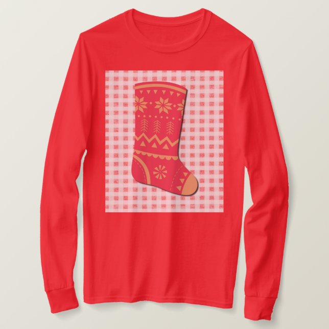 Cute Christmas Stocking Holiday Art on T-Shirt (Design framsida)